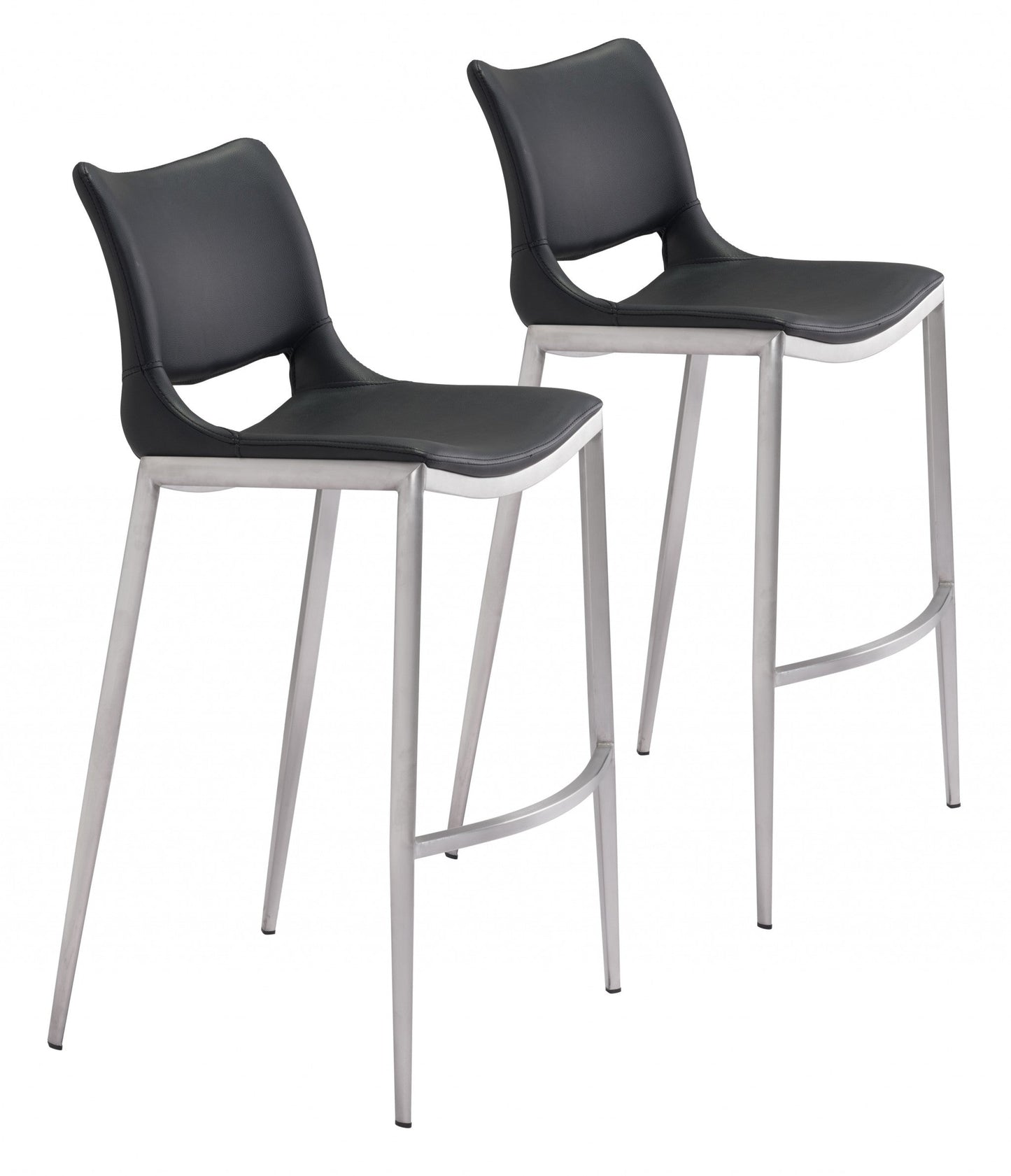HomeRoots 29" Black And Silver Steel Low Back Bar Height Chairs in Set of Two