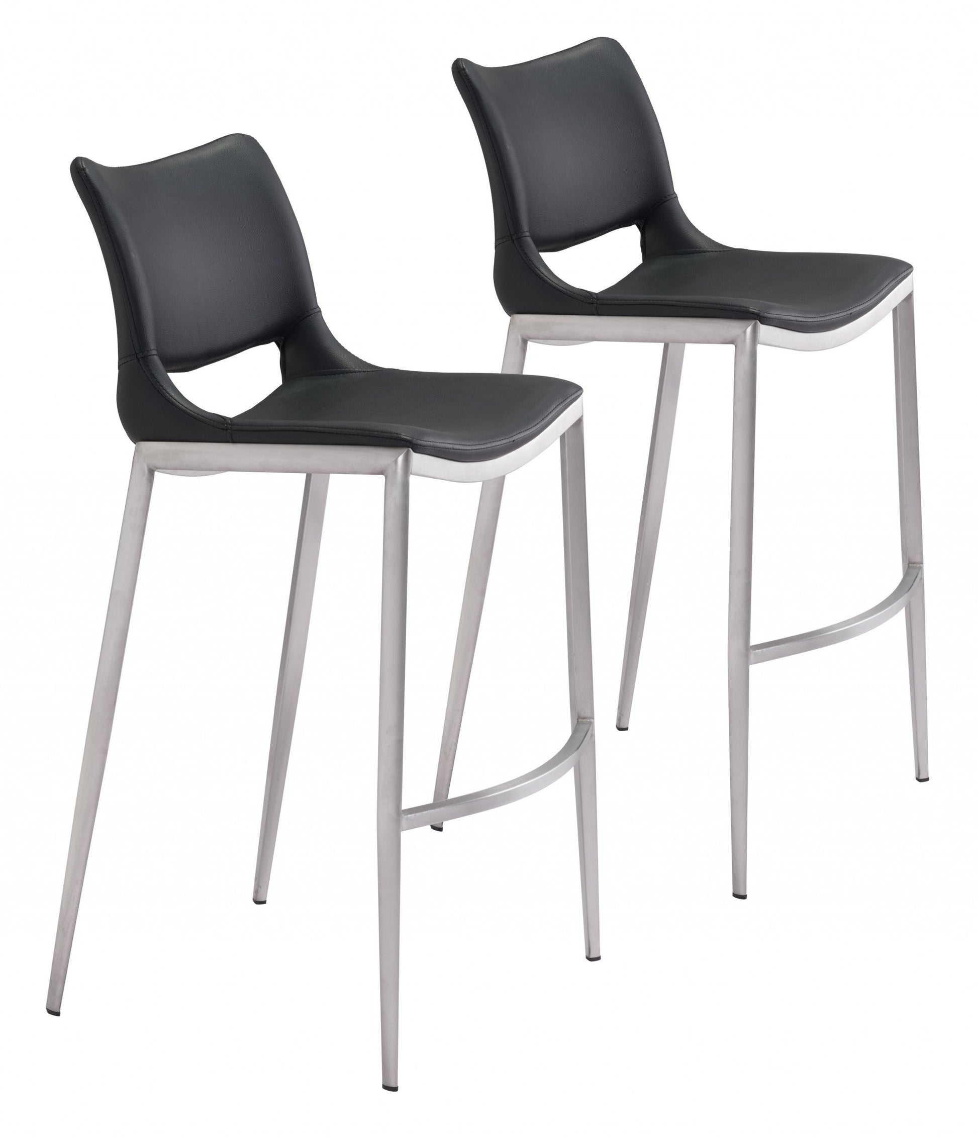 HomeRoots 29" Black And Silver Steel Low Back Bar Height Chairs in Set of Two