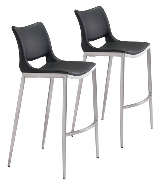 HomeRoots 29" Black And Silver Steel Low Back Bar Height Chairs in Set of Two