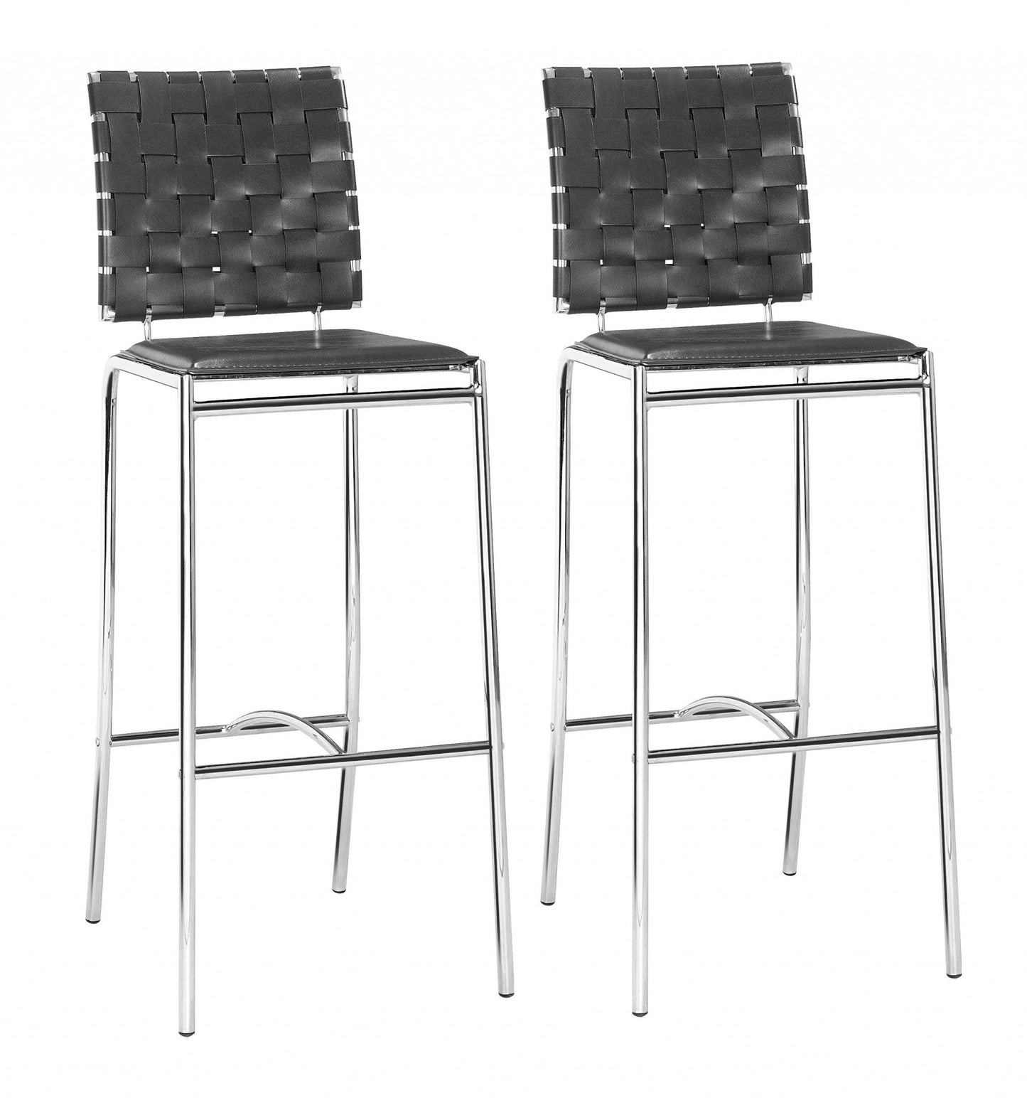 HomeRoots 29" Black And Silver Steel Low Back Bar Height Chairs in Set of Two