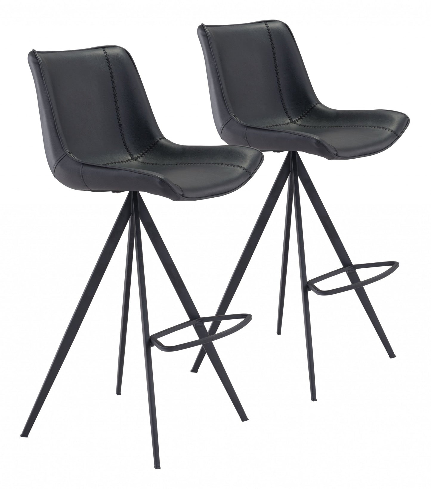 HomeRoots 29" Black Steel Low Back Bar Height Chairs in Set of Two