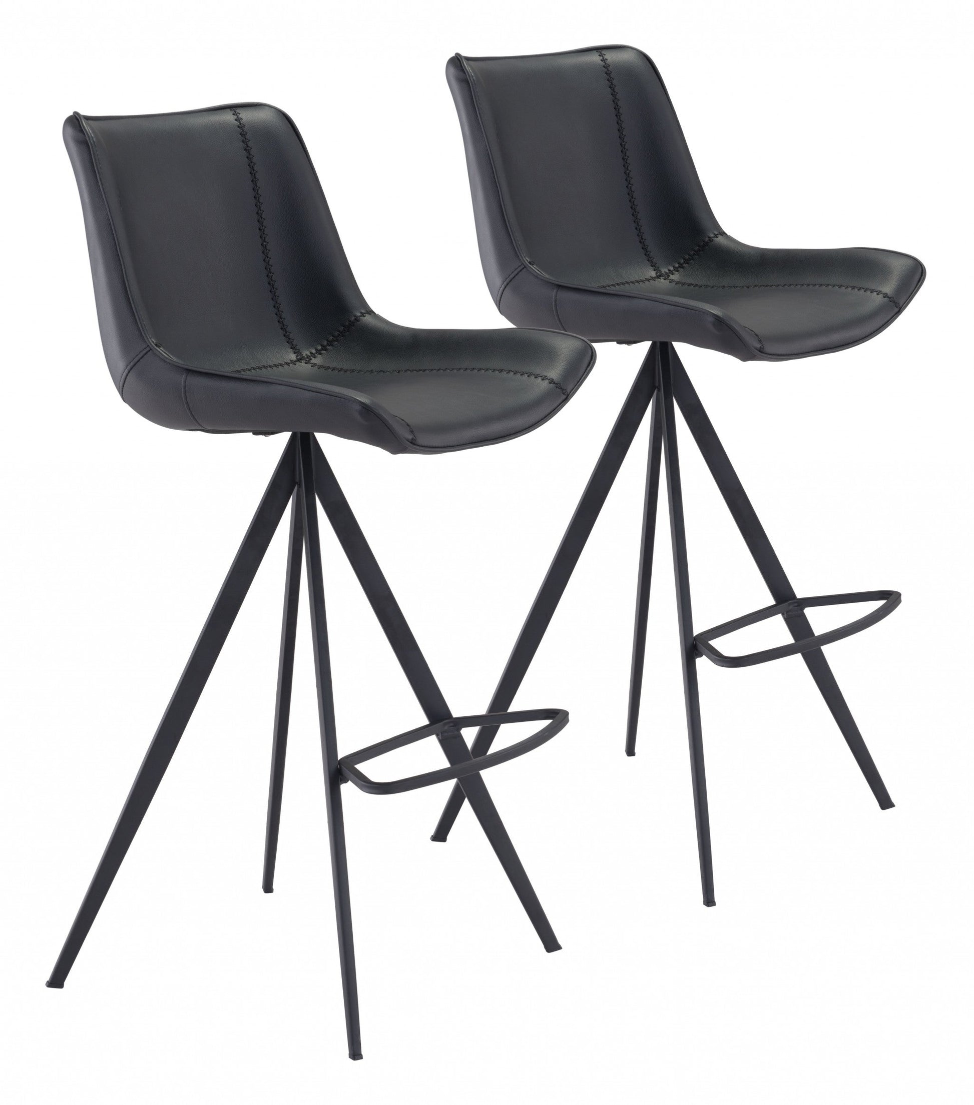 HomeRoots 29" Black Steel Low Back Bar Height Chairs in Set of Two