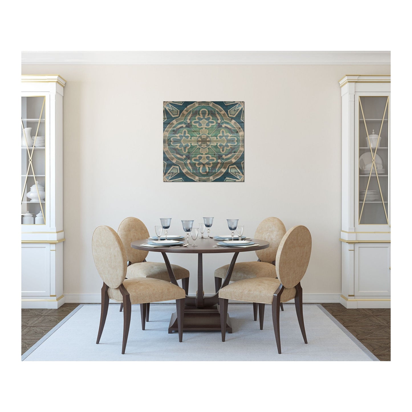 HomeRoots 29" Blue and Aqua Medallion Wood Plank Wall Art