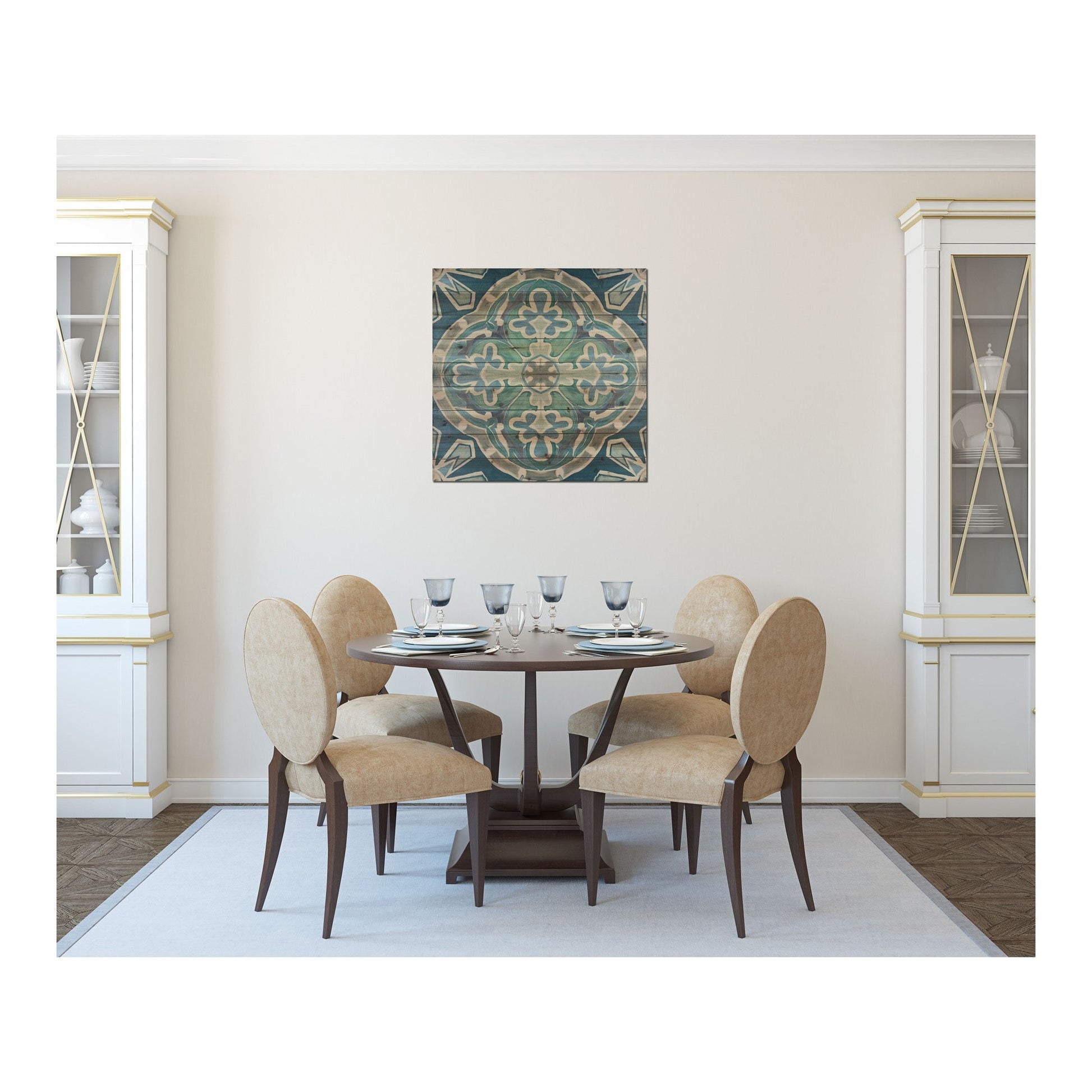 HomeRoots 29" Blue and Aqua Medallion Wood Plank Wall Art