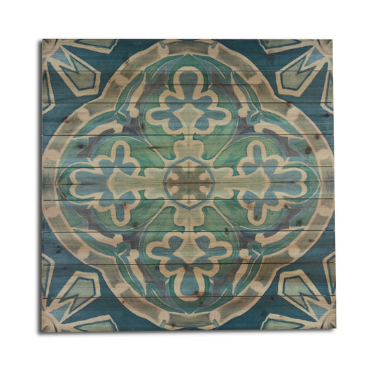 HomeRoots 29" Blue and Aqua Medallion Wood Plank Wall Art