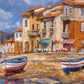 HomeRoots 29" Boats Docked Near Cafes Bright Sunny Day Giclee Wrap Canvas Wall Art