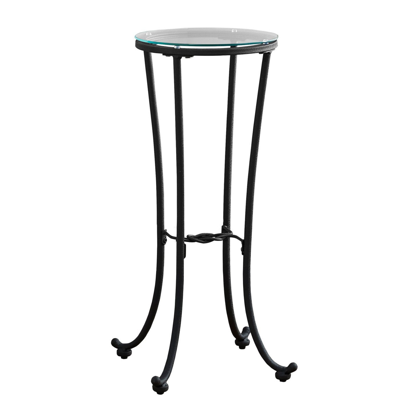 HomeRoots 29" Clear Glass Round End Table With Black Base Finish