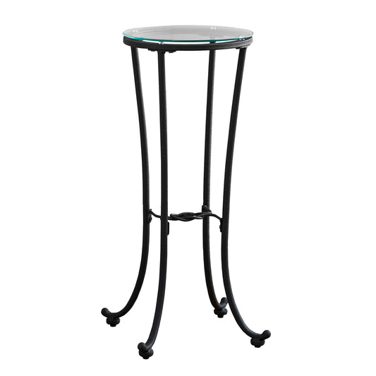 HomeRoots 29" Clear Glass Round End Table With Black Base Finish