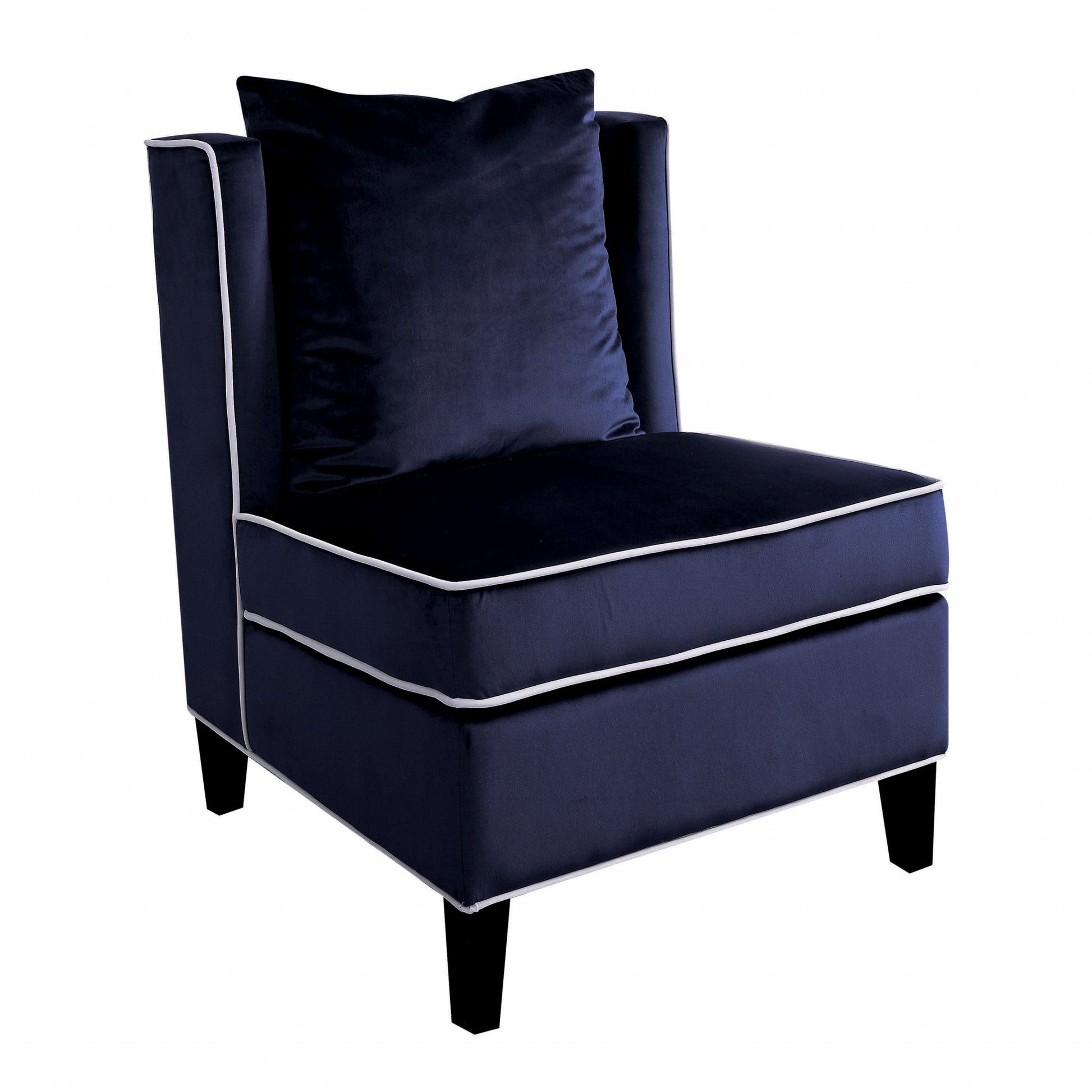 HomeRoots 29" Dark Blue Velvet Slipper Chair With Black Base Finish