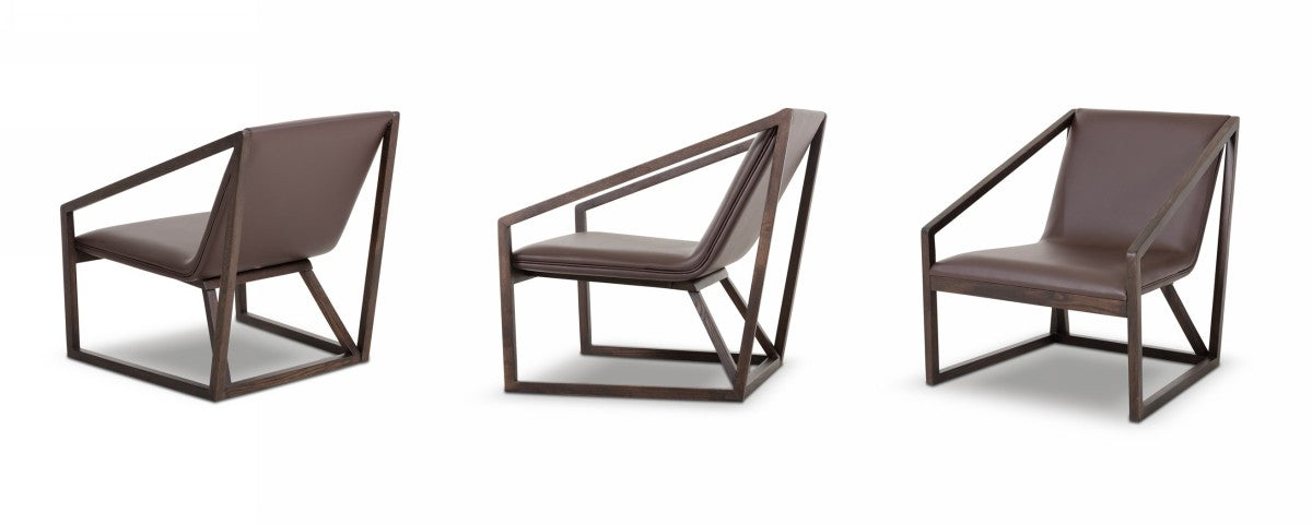 HomeRoots 29" Eco Leather Lounge Chair in Brown Finish