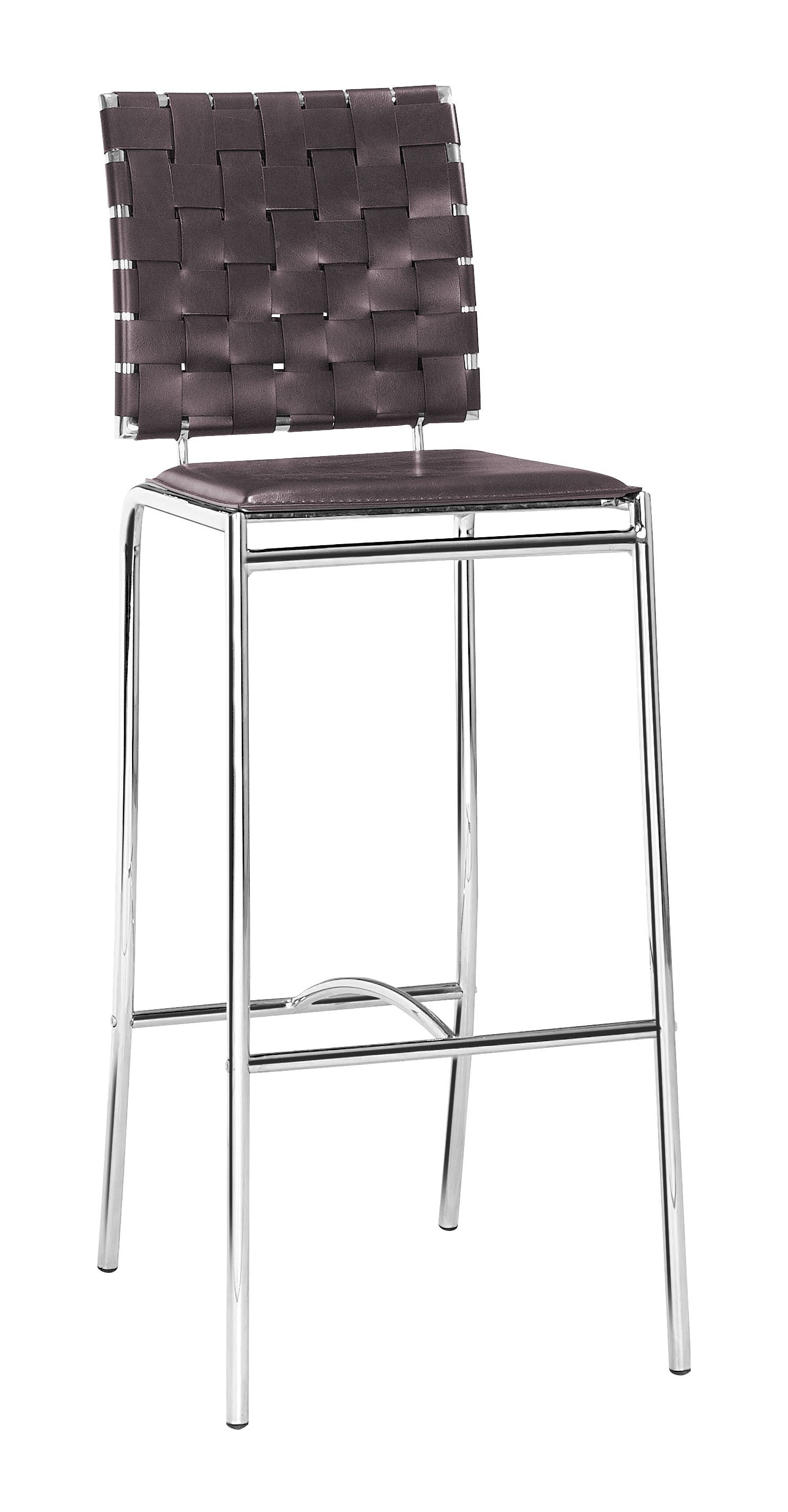 HomeRoots 29" Espresso And Silver Steel Low Back Bar Height Chairs in Set of Two