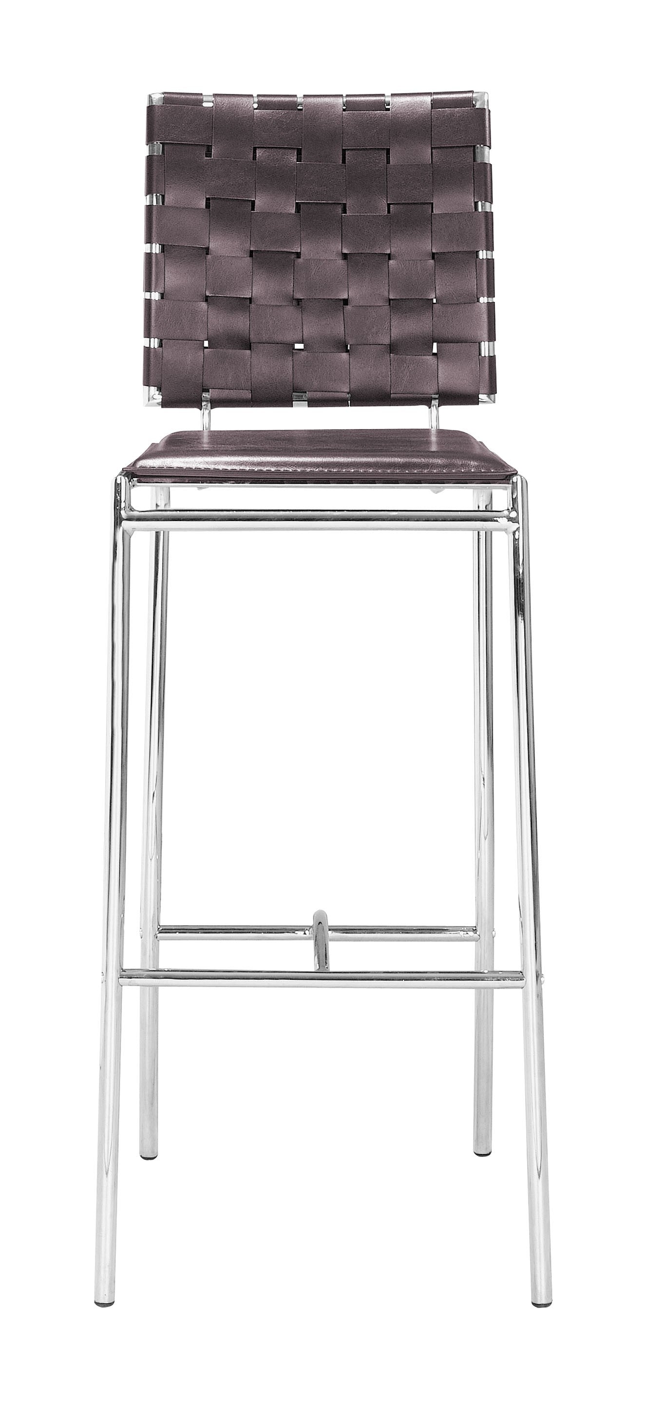 HomeRoots 29" Espresso And Silver Steel Low Back Bar Height Chairs in Set of Two