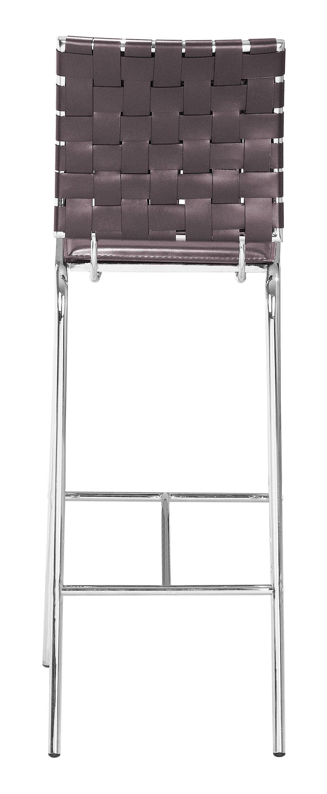 HomeRoots 29" Espresso And Silver Steel Low Back Bar Height Chairs in Set of Two