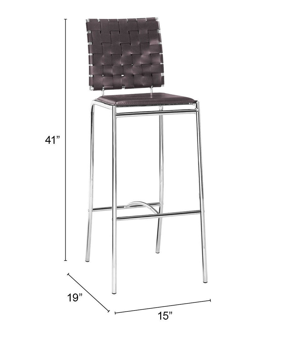 HomeRoots 29" Espresso And Silver Steel Low Back Bar Height Chairs in Set of Two