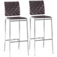 HomeRoots 29" Espresso And Silver Steel Low Back Bar Height Chairs in Set of Two