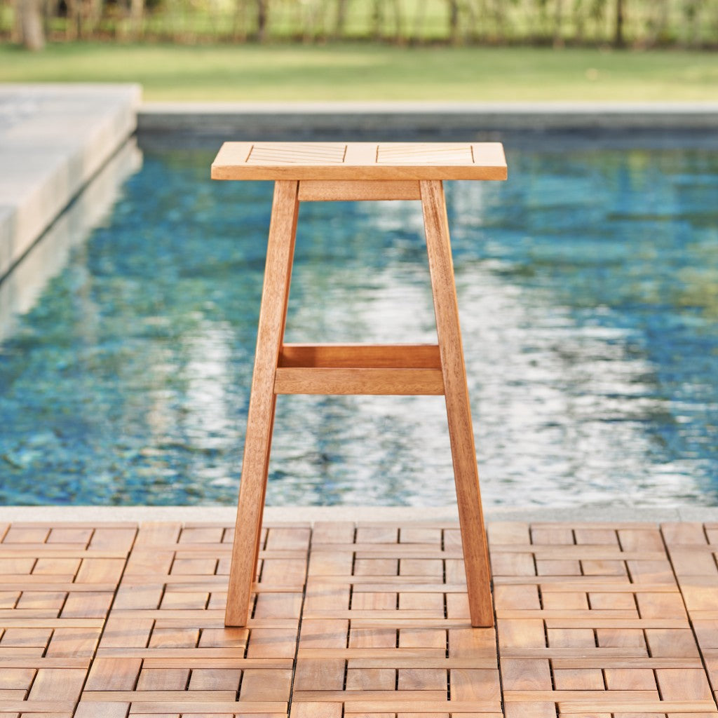 HomeRoots 29" Eucalyptus Slat Wood Outdoor End Table in Natural Finish