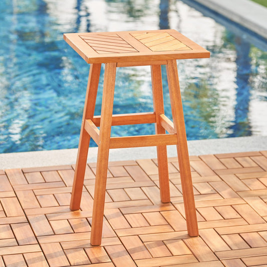 HomeRoots 29" Eucalyptus Slat Wood Outdoor End Table in Natural Finish