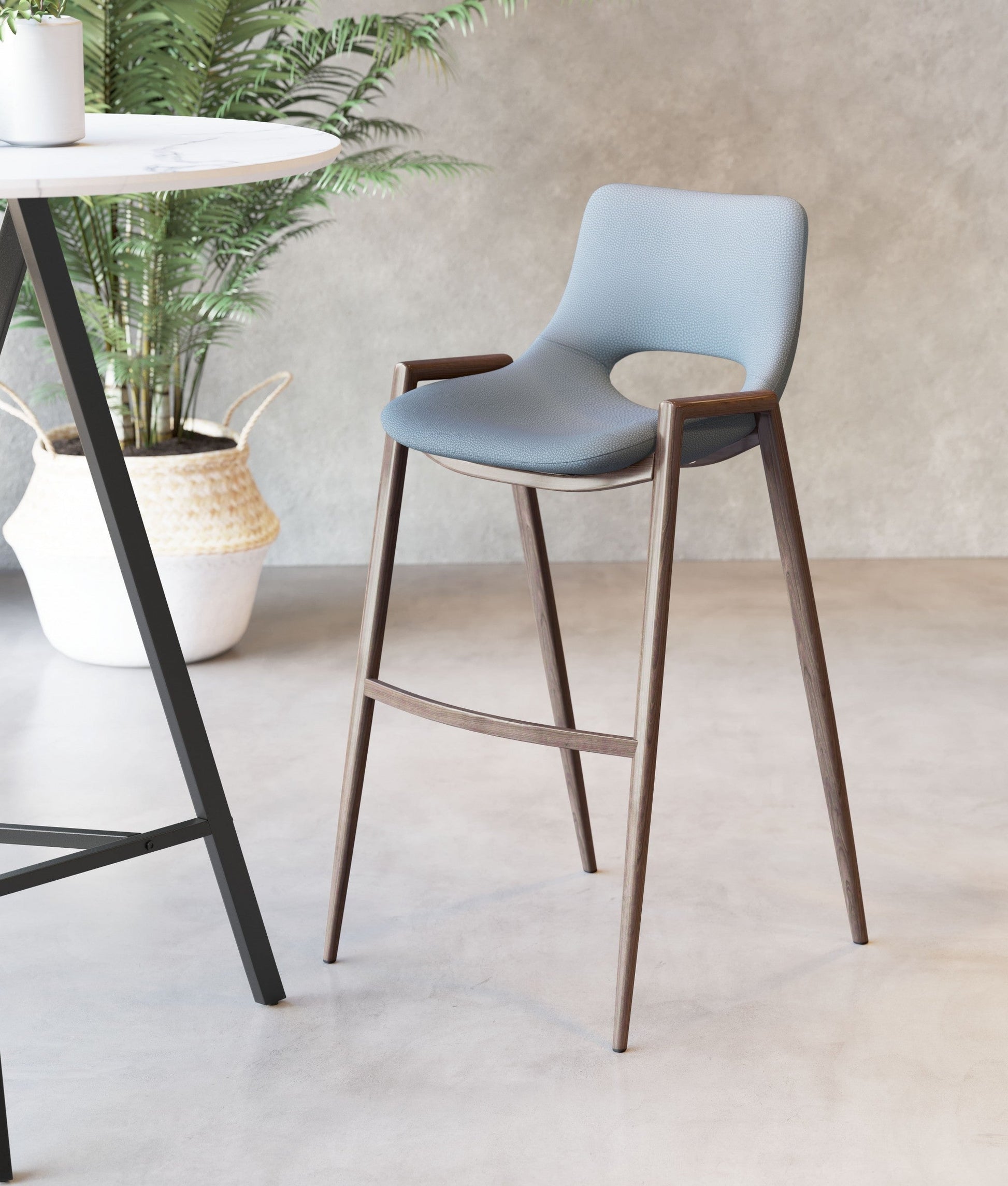 HomeRoots 29" Gray And Brown Steel Low Back Bar Height Chairs in Set of Two