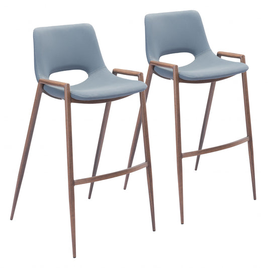 HomeRoots 29" Gray And Brown Steel Low Back Bar Height Chairs in Set of Two