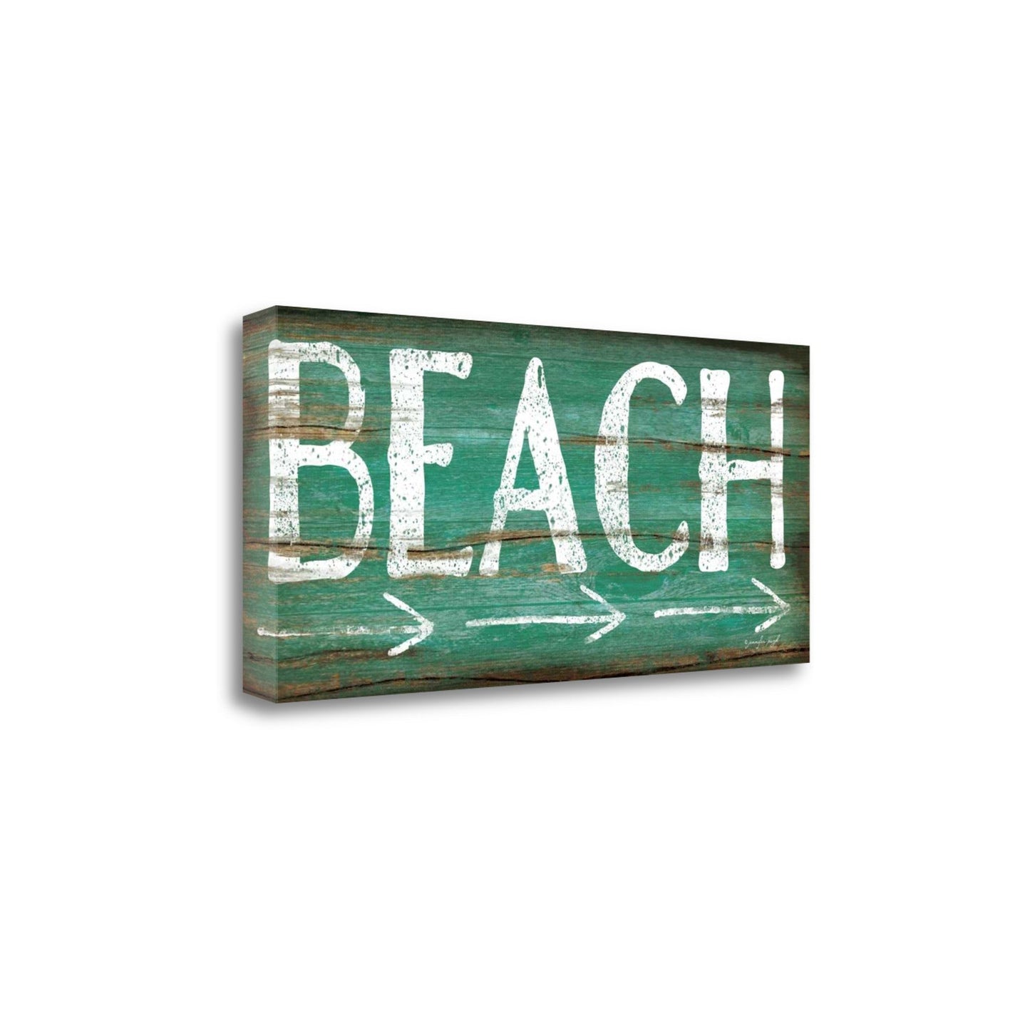 HomeRoots 29" Green Beach Sign Giclee Print on Gallery Wrap Canvas Wall Art