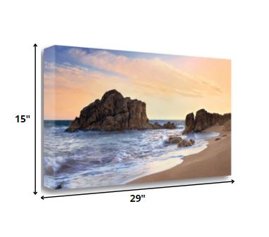 HomeRoots 29" Gushing Waves with Black Ocean Rocks Giclee Wrap Canvas Wall Art