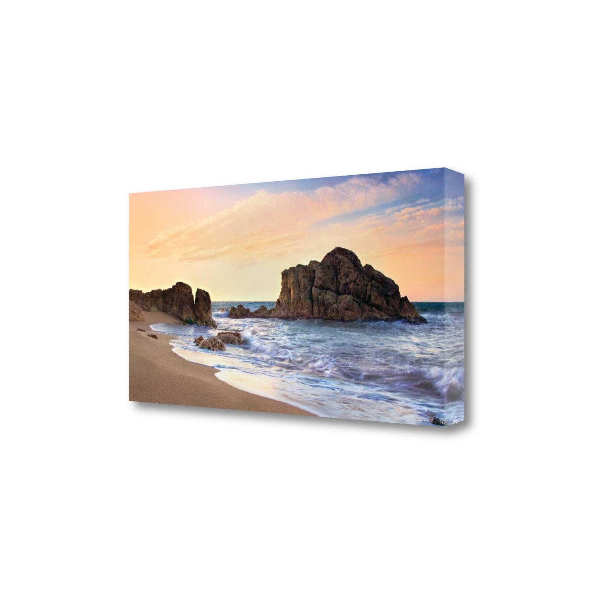 HomeRoots 29" Gushing Waves with Black Ocean Rocks Giclee Wrap Canvas Wall Art