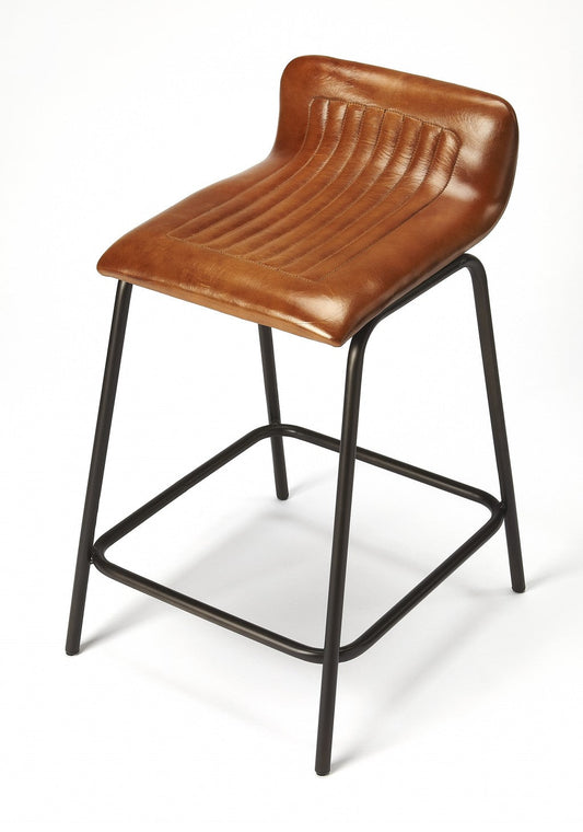 HomeRoots 29" Iron Counter Height Bar Chair With Footrest With Brown And Black Finish
