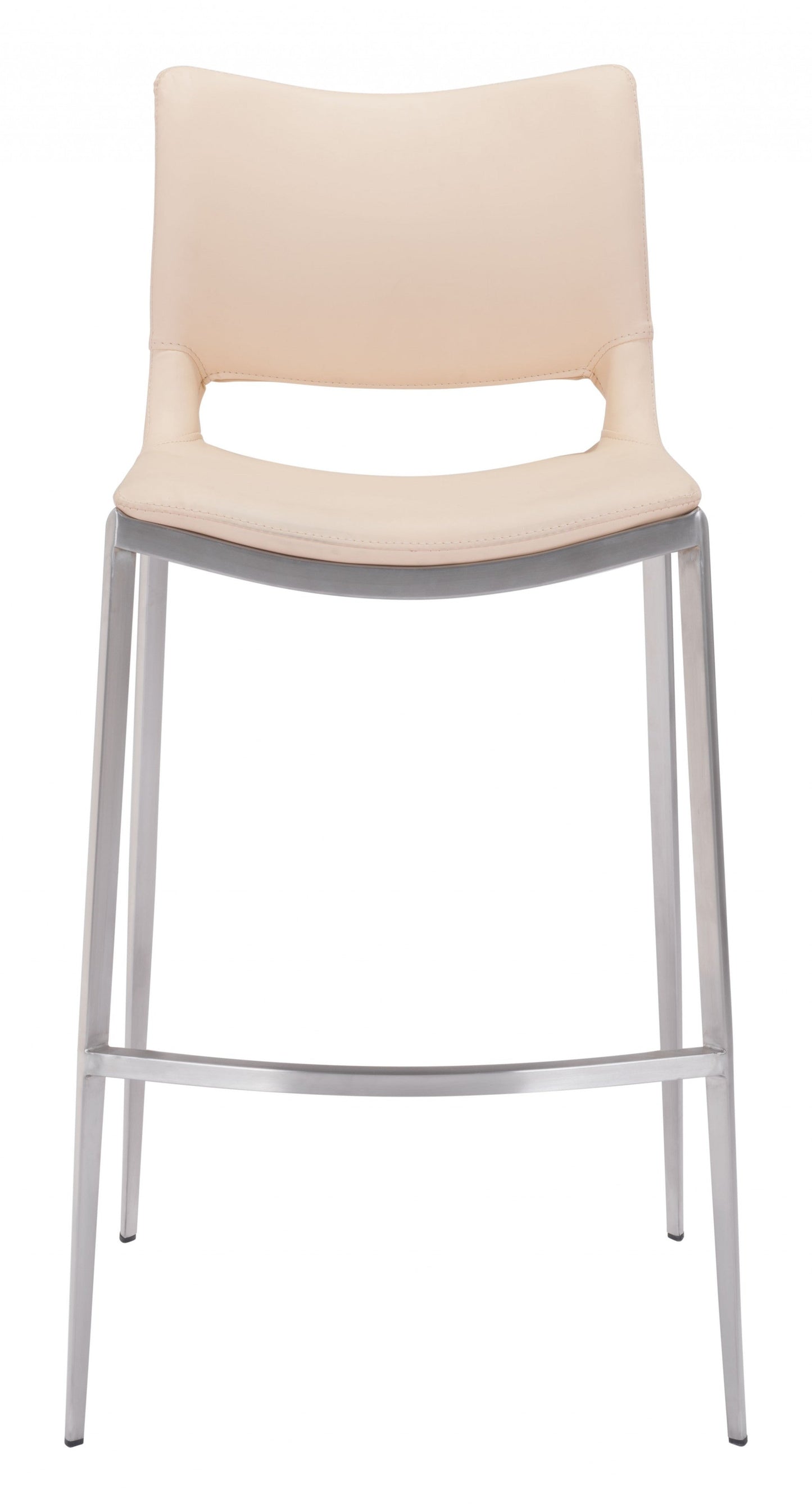 HomeRoots 29" Light Pink And Silver Steel Low Back Bar Height Chairs in Set of Two