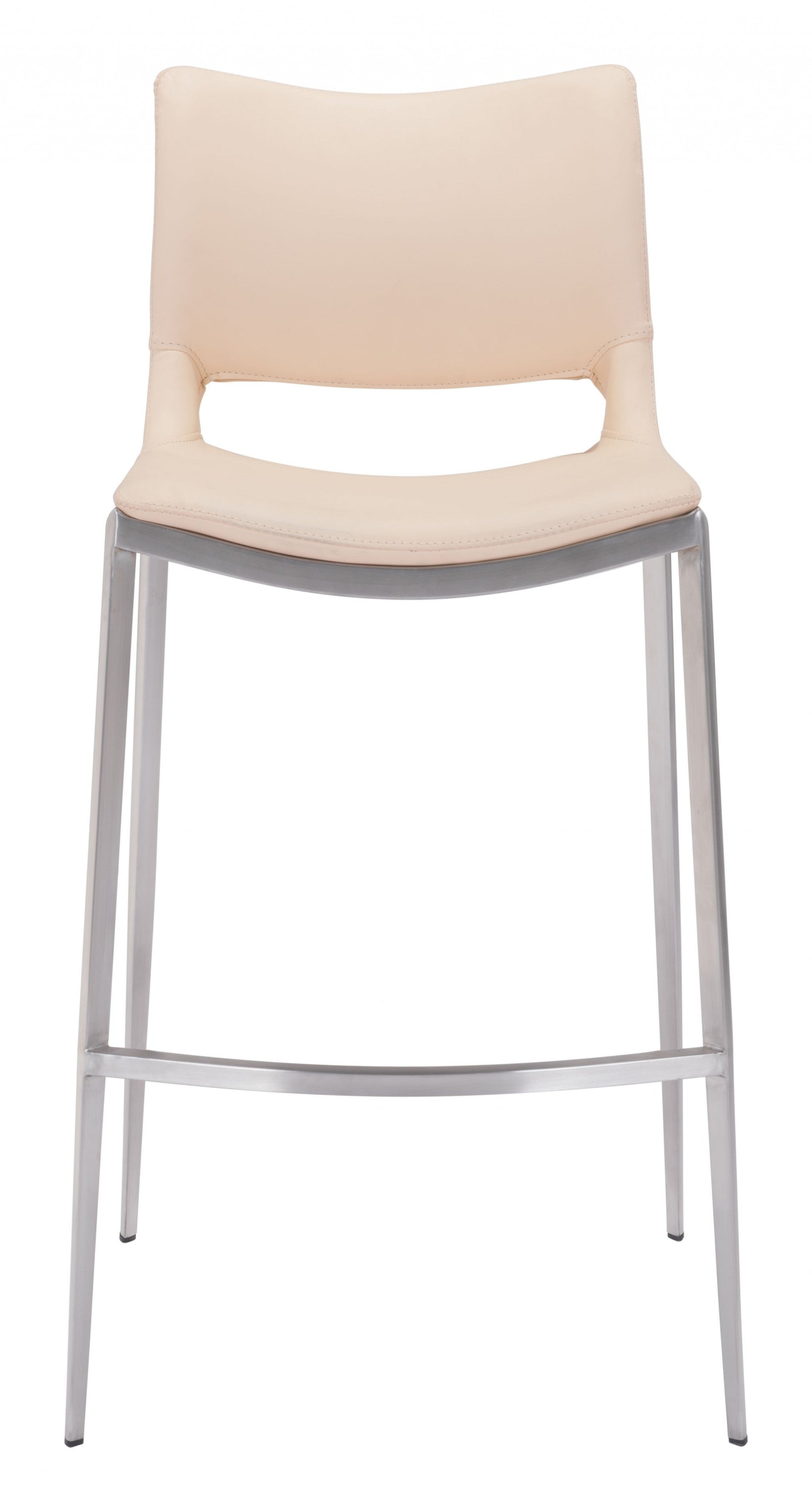 HomeRoots 29" Light Pink And Silver Steel Low Back Bar Height Chairs in Set of Two