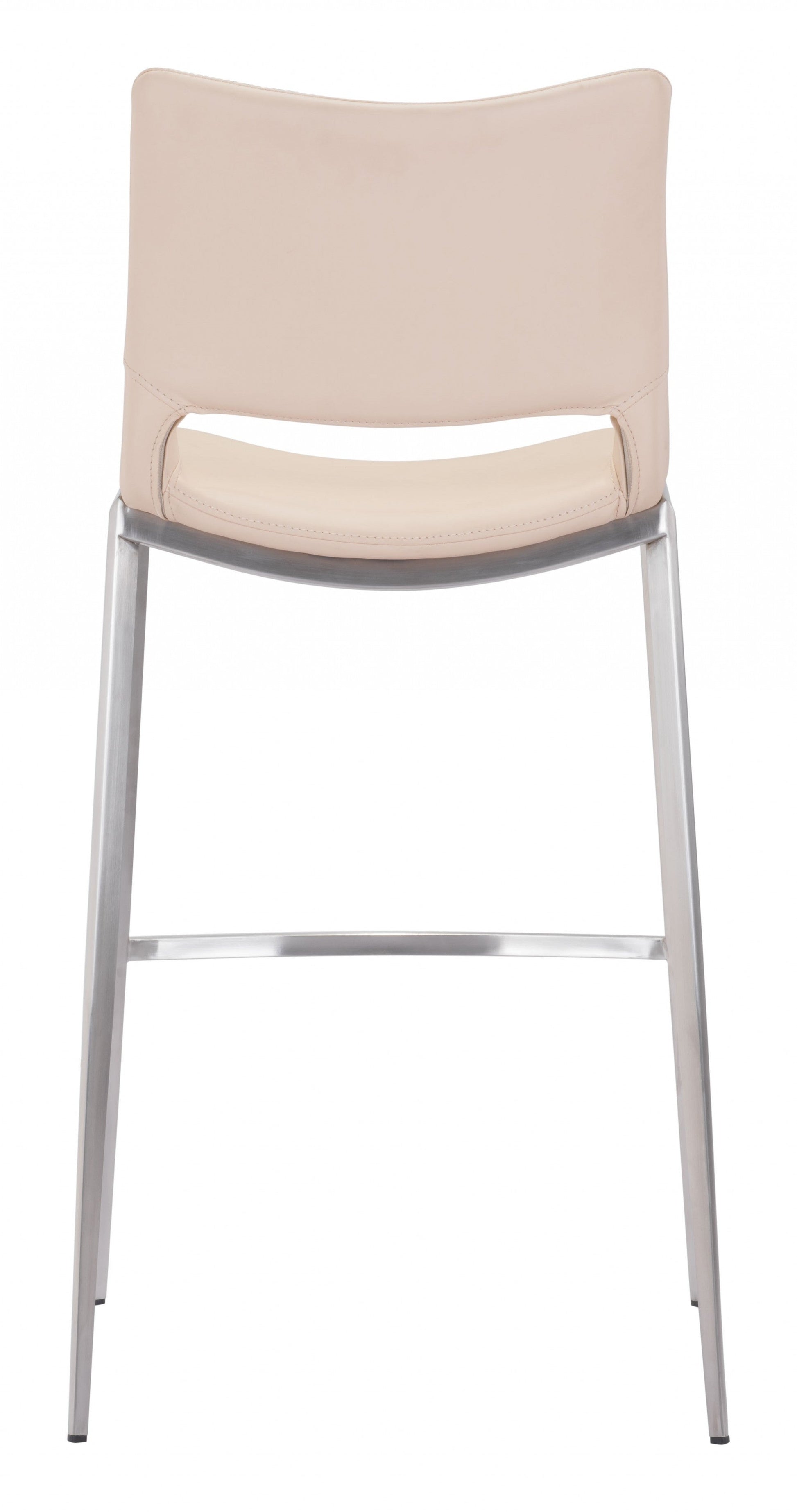 HomeRoots 29" Light Pink And Silver Steel Low Back Bar Height Chairs in Set of Two
