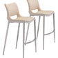 HomeRoots 29" Light Pink And Silver Steel Low Back Bar Height Chairs in Set of Two