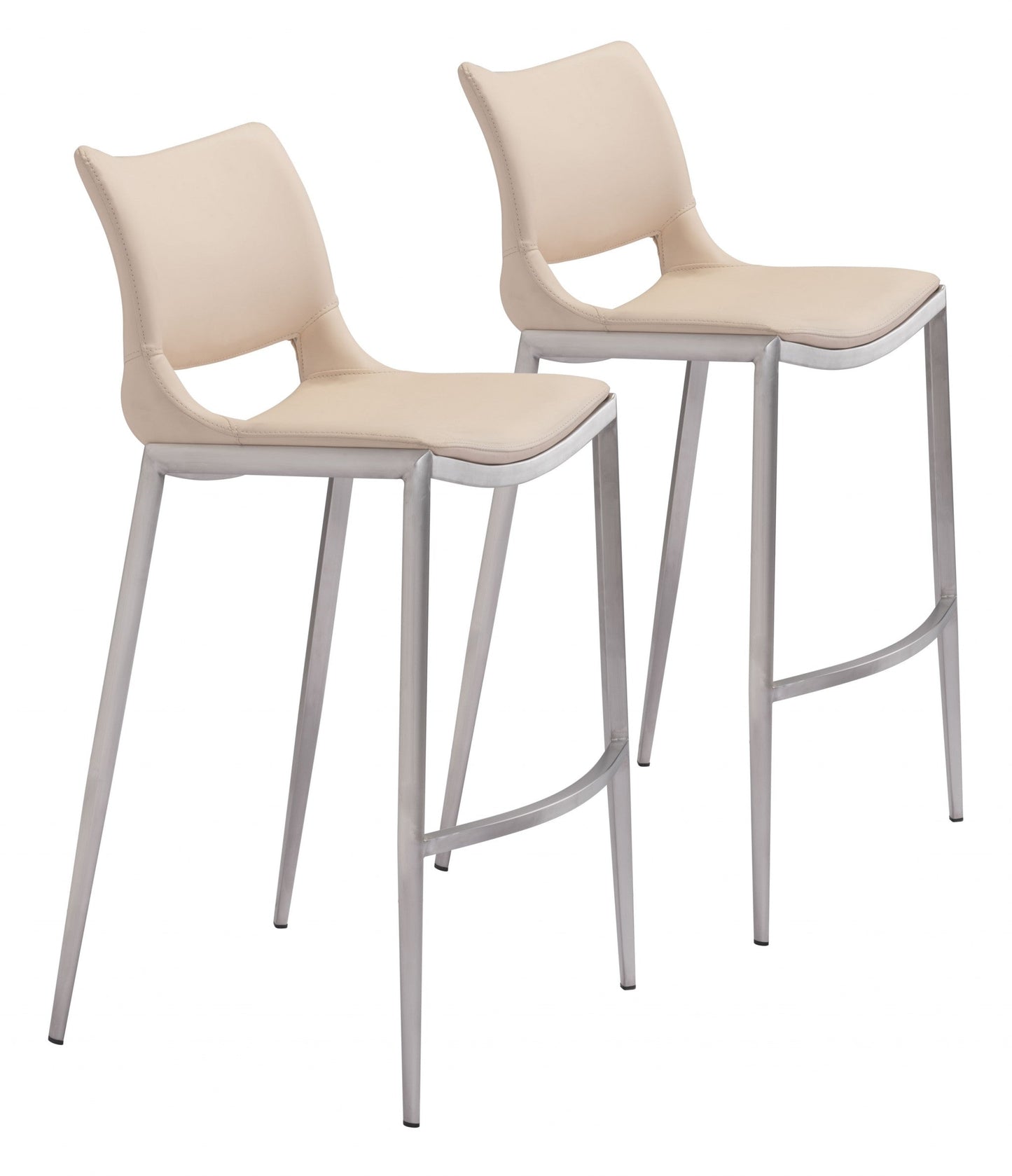HomeRoots 29" Light Pink And Silver Steel Low Back Bar Height Chairs in Set of Two