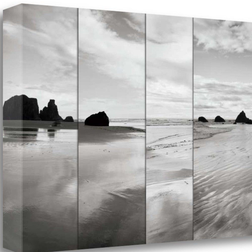 HomeRoots 29" Modern Black and White Beach Giclee Wrap Canvas Wall Art