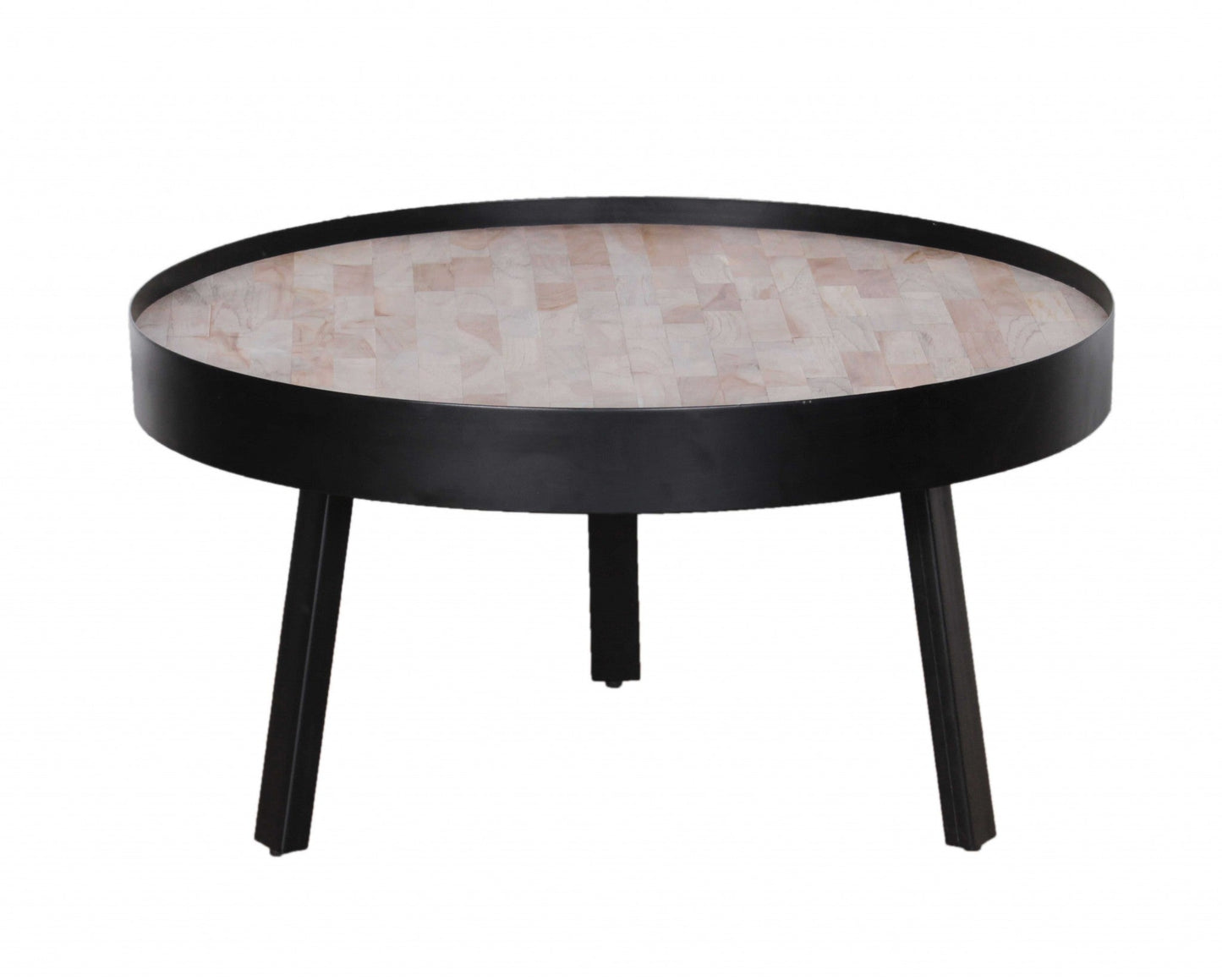 HomeRoots 29" Natural And Black Iron Round Coffee Table