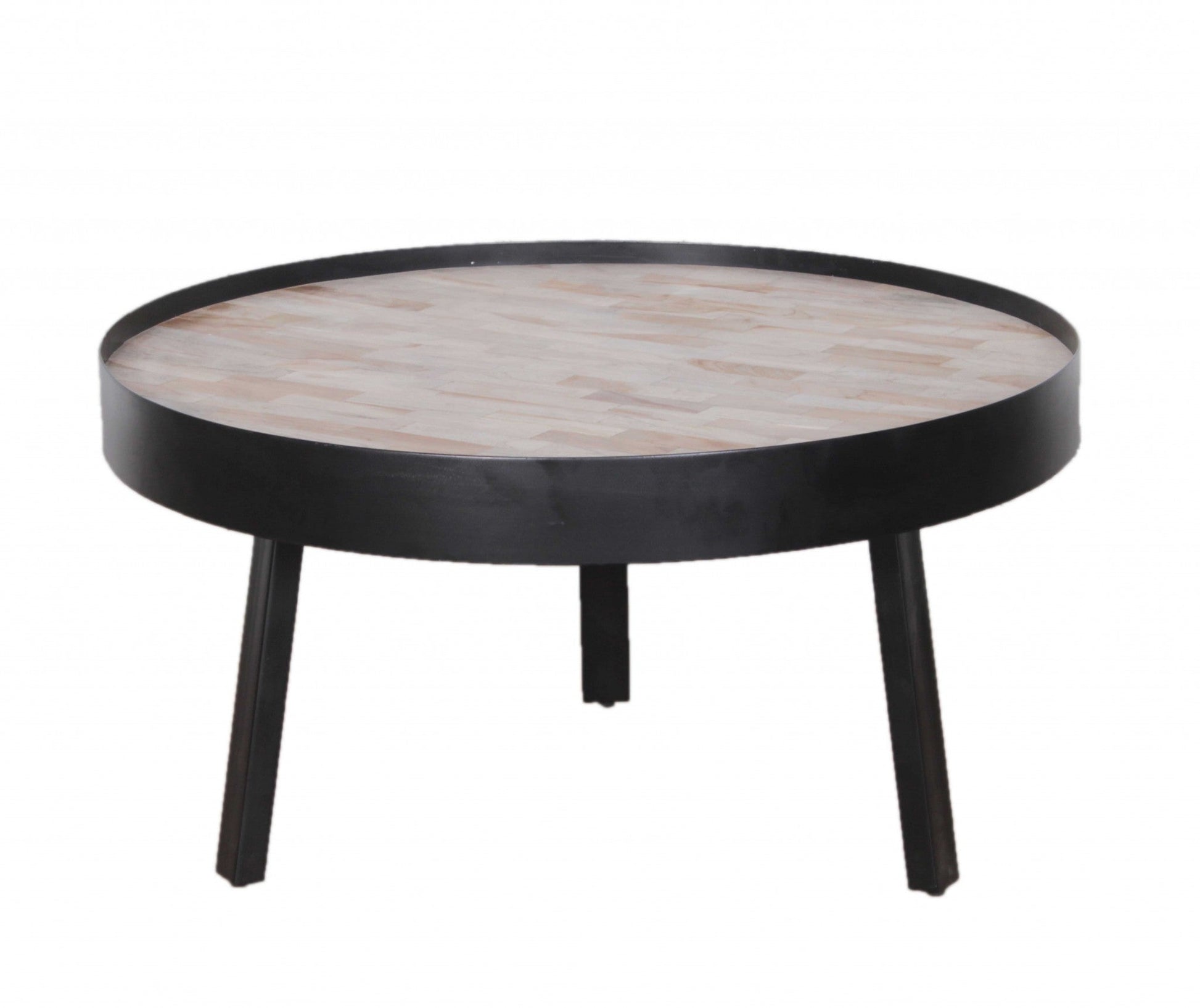 HomeRoots 29" Natural And Black Iron Round Coffee Table