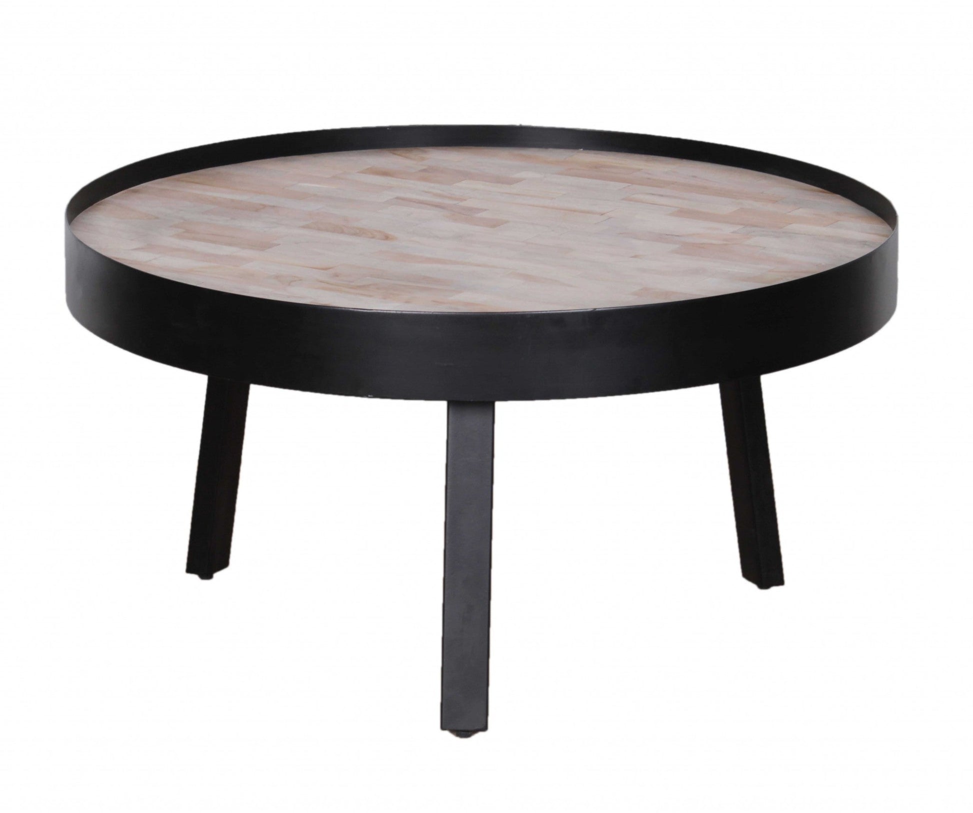 HomeRoots 29" Natural And Black Iron Round Coffee Table