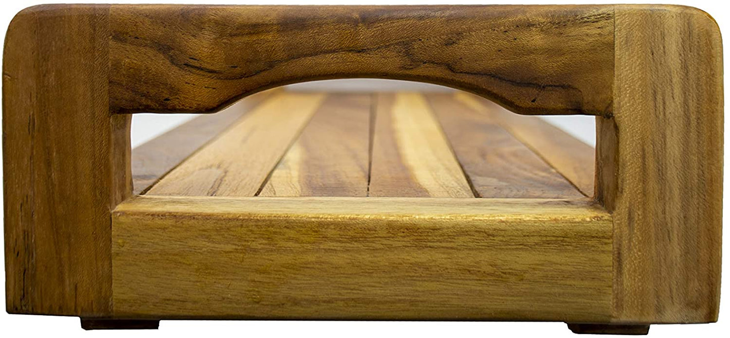 HomeRoots 29" Natural Teak Wood Bath Tray and Seat With Handles