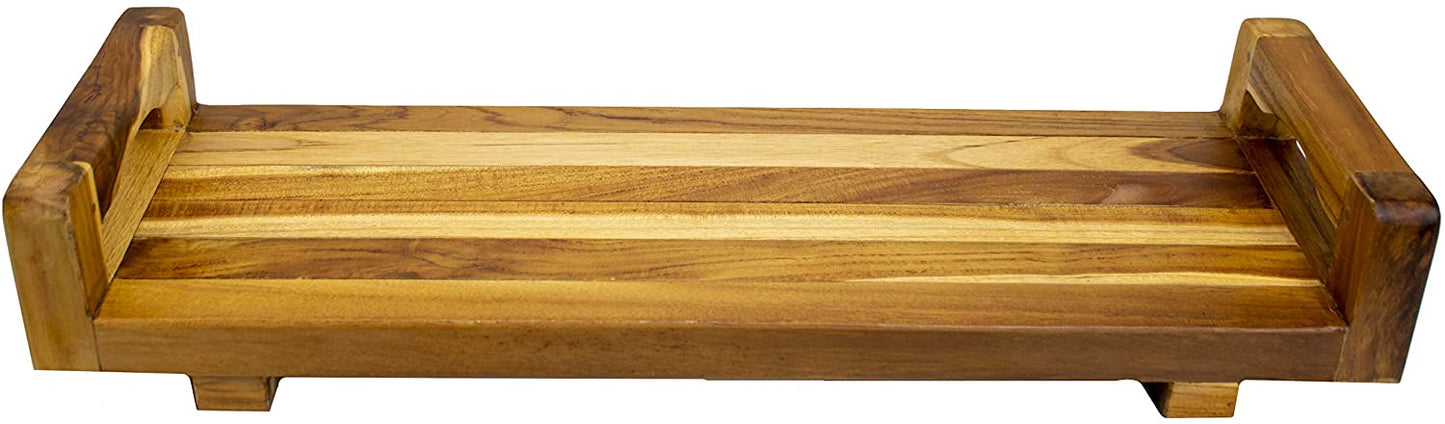 HomeRoots 29" Natural Teak Wood Bath Tray and Seat With Handles
