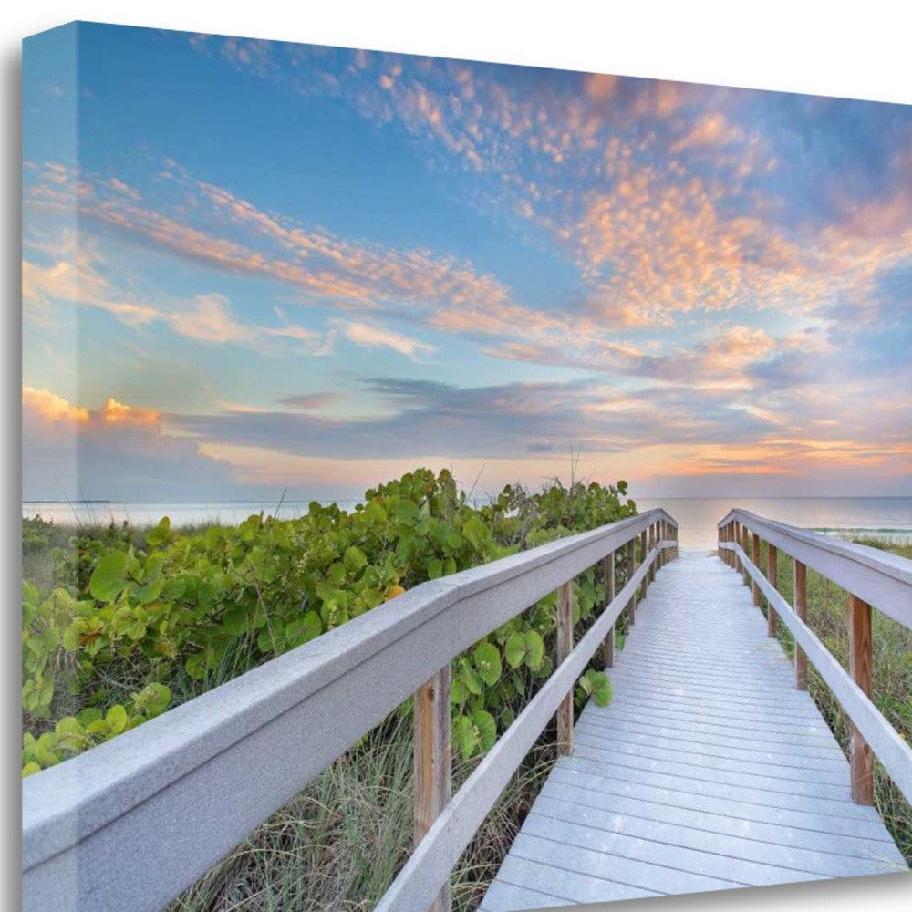 HomeRoots 29" Picturesque Sunset Beach View Giclee Wrap Canvas Wall Art