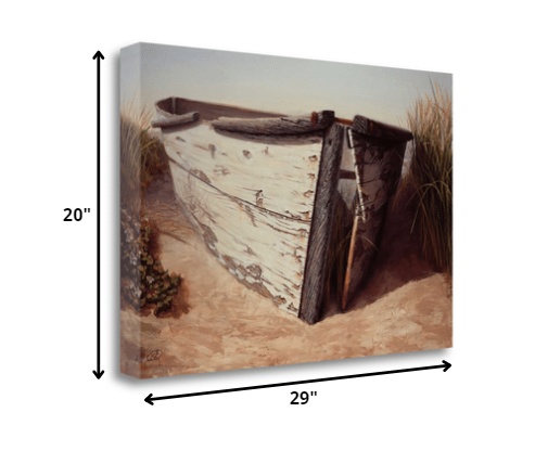 HomeRoots 29" Vintage Fishing Single White Boat Giclee Wrap Canvas Wall Art
