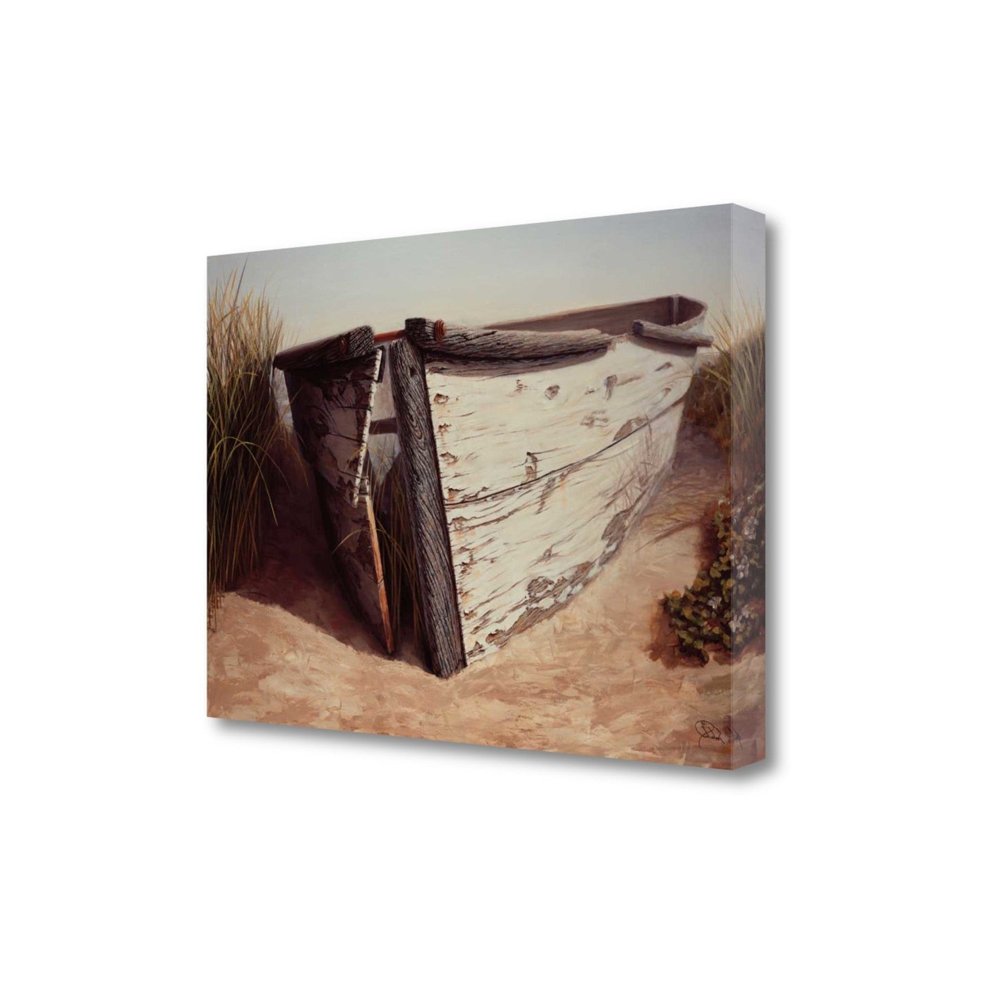HomeRoots 29" Vintage Fishing Single White Boat Giclee Wrap Canvas Wall Art
