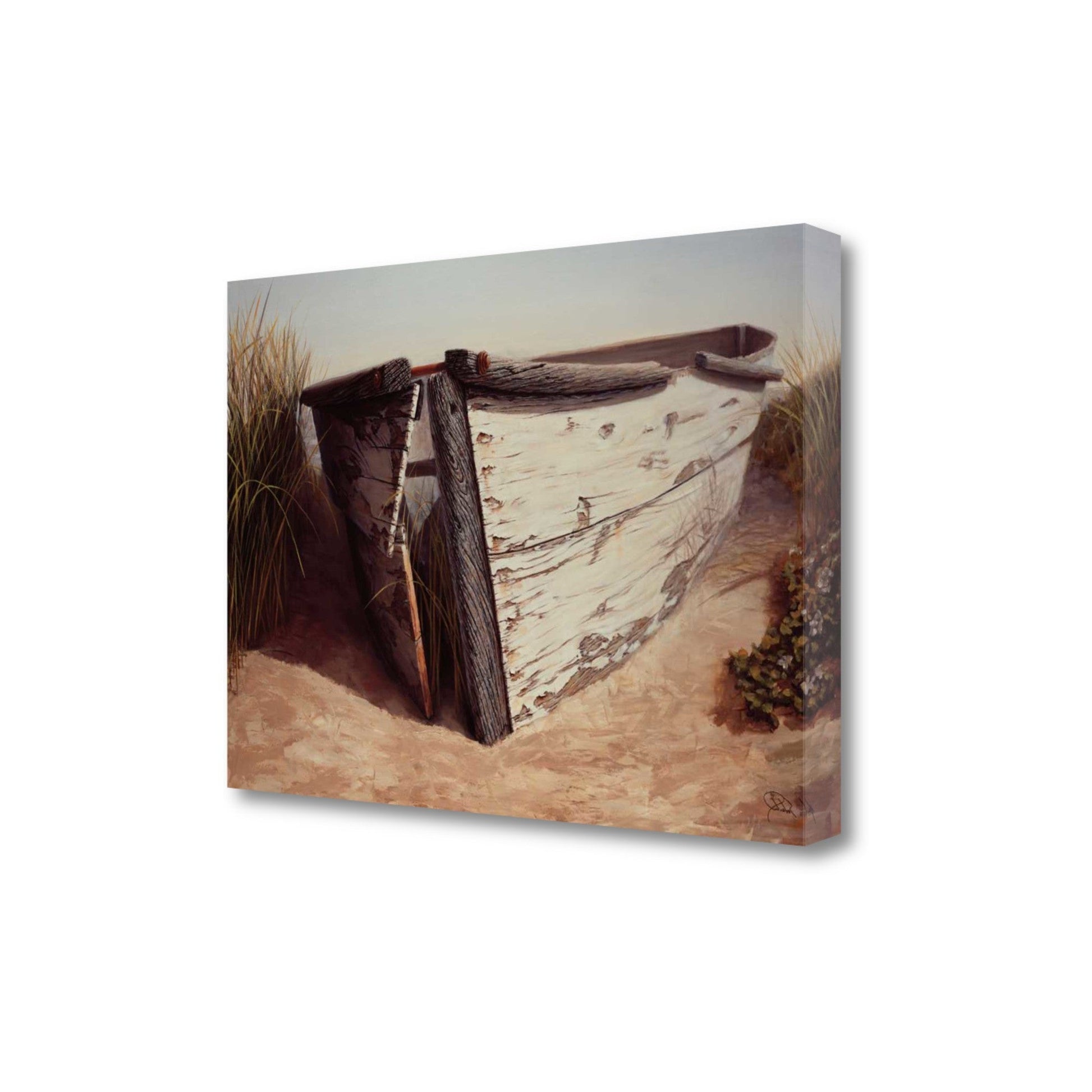HomeRoots 29" Vintage Fishing Single White Boat Giclee Wrap Canvas Wall Art