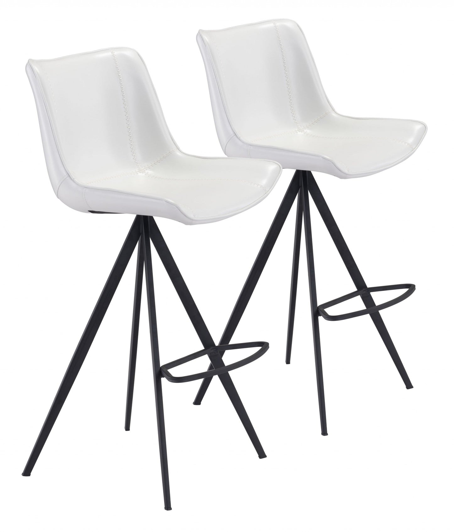 HomeRoots 29" White And Black Steel Low Back Bar Height Chairs in Set of Two