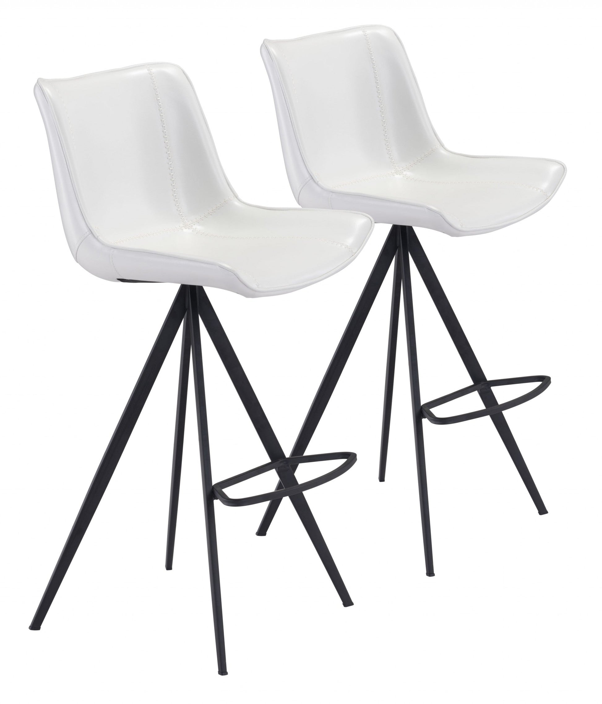 HomeRoots 29" White And Black Steel Low Back Bar Height Chairs in Set of Two