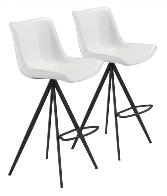 HomeRoots 29" White And Black Steel Low Back Bar Height Chairs in Set of Two
