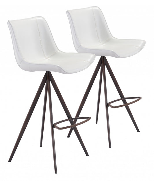 HomeRoots 29" White And Black Steel Low Back Bar Height Chairs in Set of Two