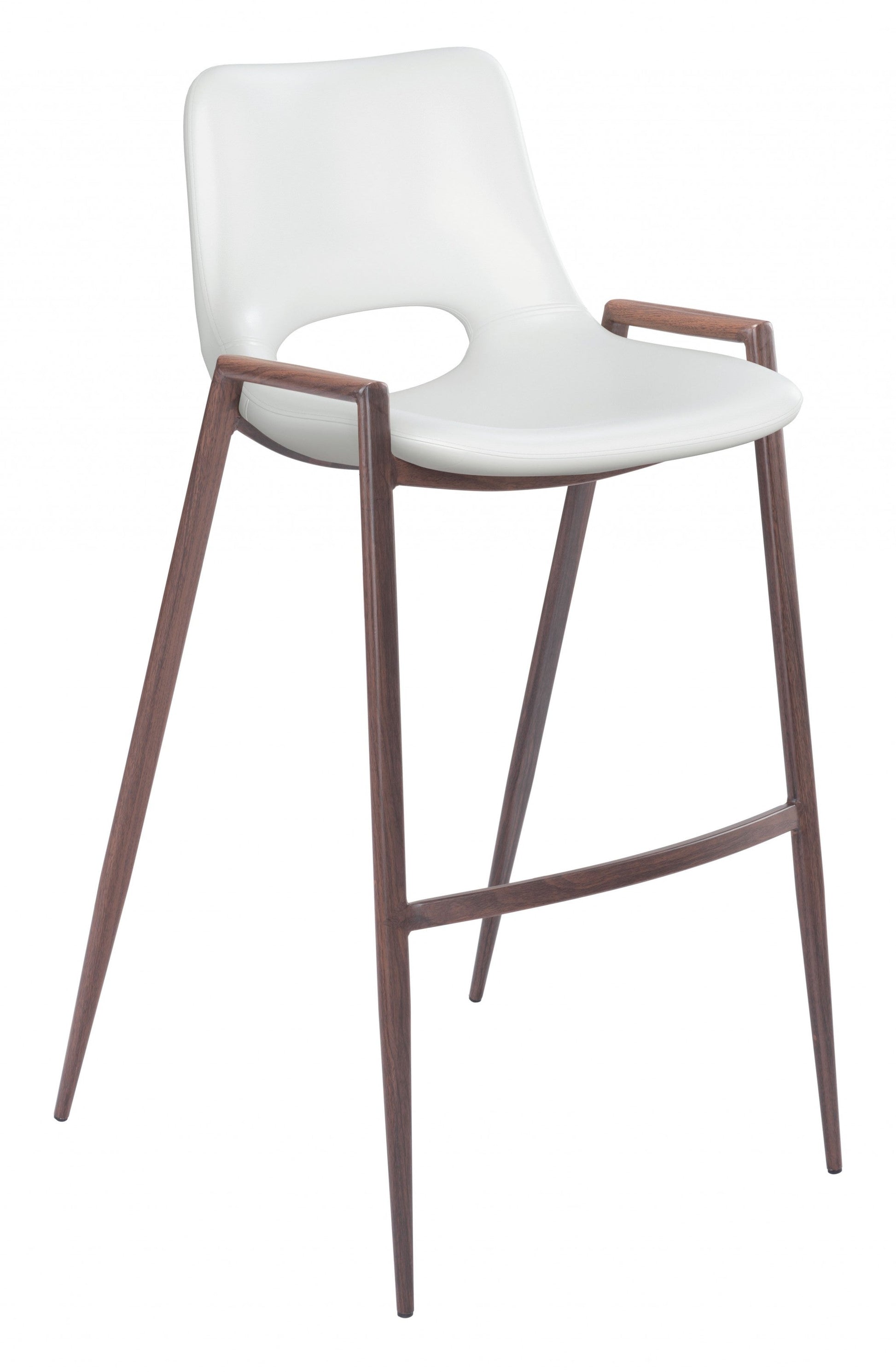 HomeRoots 29" White And Brown Steel Low Back Bar Height Chairs in Set of Two