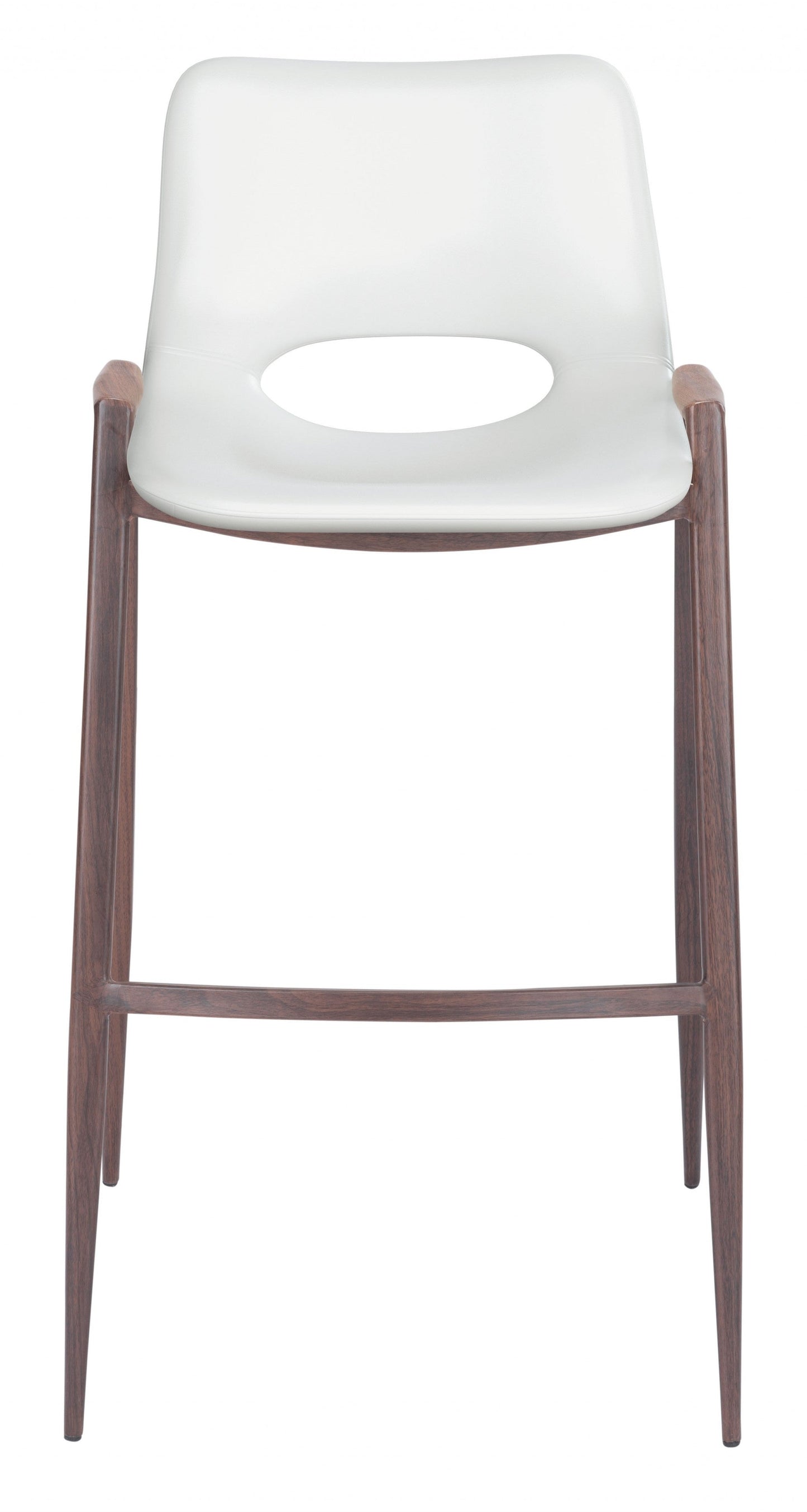 HomeRoots 29" White And Brown Steel Low Back Bar Height Chairs in Set of Two