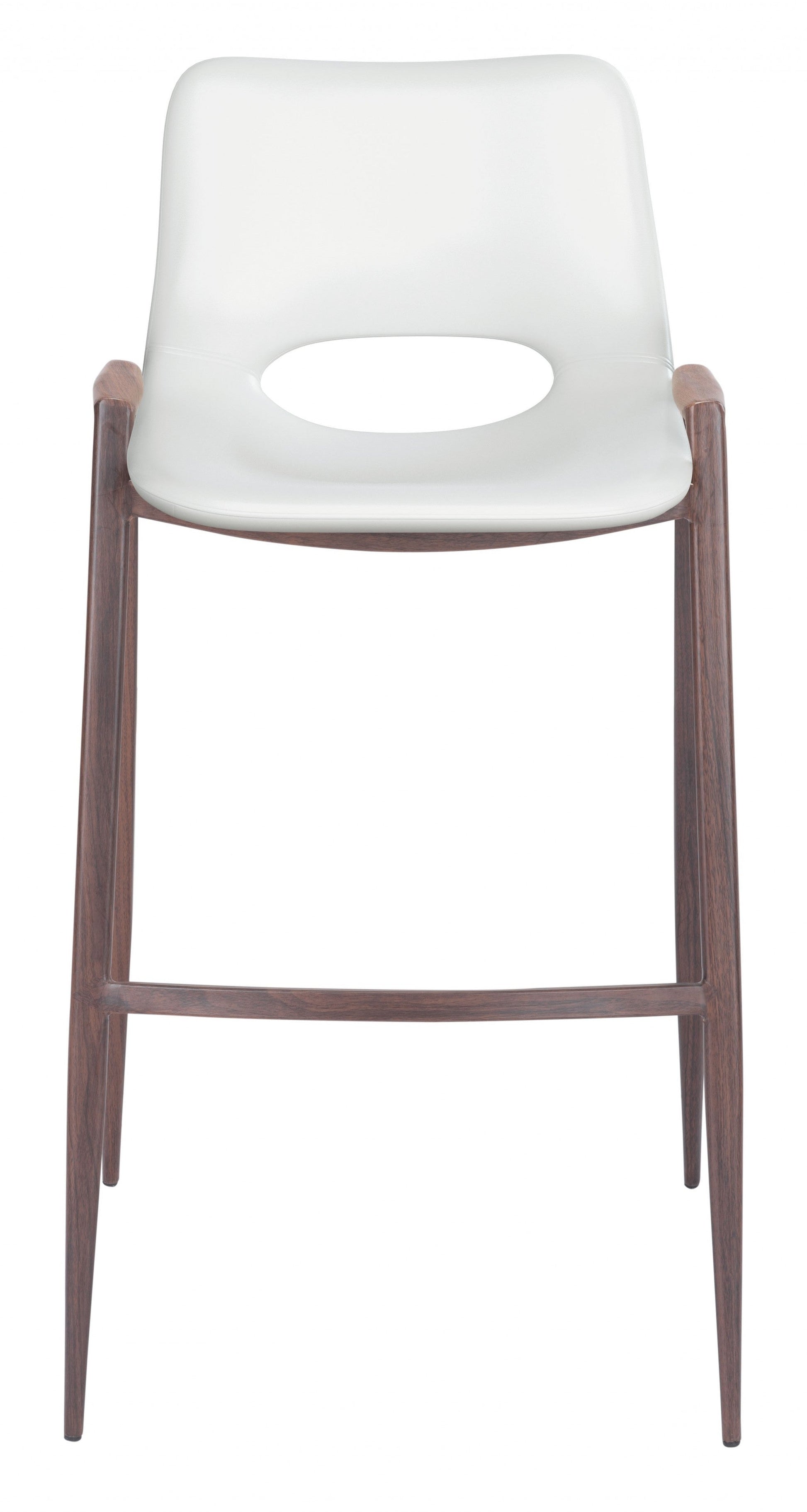HomeRoots 29" White And Brown Steel Low Back Bar Height Chairs in Set of Two