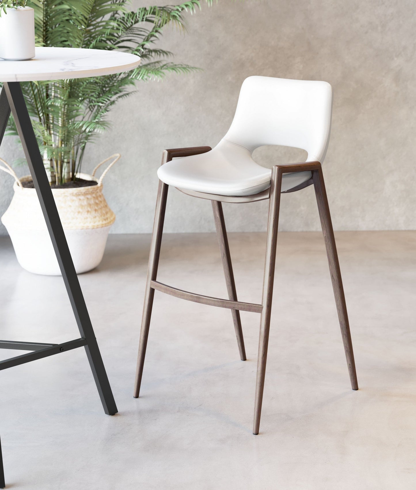 HomeRoots 29" White And Brown Steel Low Back Bar Height Chairs in Set of Two